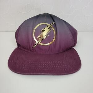 DC Comics Mens/Kids The Flash Logo Superhero Metal Baseball Snap Back Hat Purple